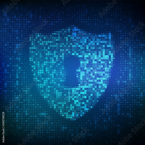 Security shield. Cyber security. Shield With Keyhole icon made with binary code. Protect and Security of Safe concept. Illustrates cyber data security or information privacy idea. Vector Illustration.