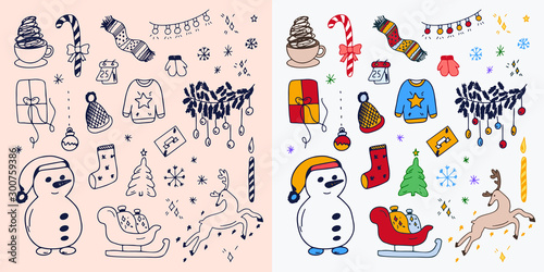 Set Of Hand-Drawn Outlined Christmas Doodle Icons