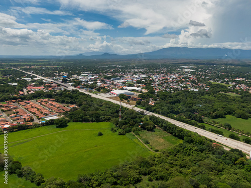 Beautiful aerial view of Liberias highway and town in Costa Rica photo