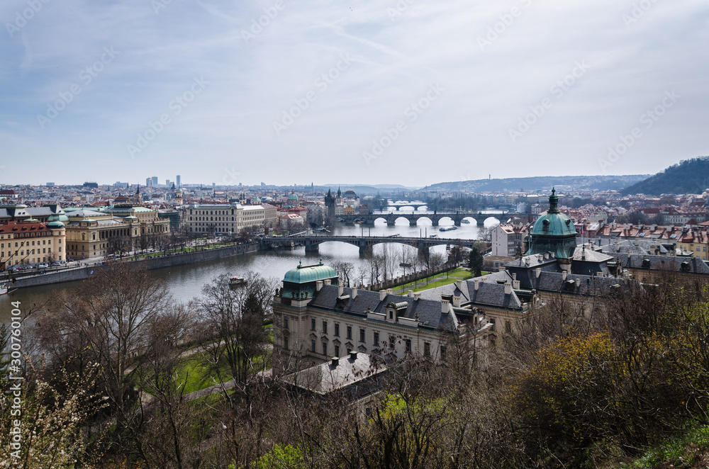 A series of bridges over the Moldava river along the city of Prague, Czech Republic