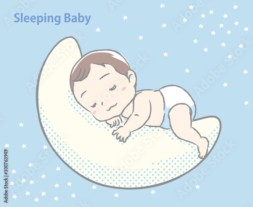 Cute newborn baby sleeping. Vector illustration for Baby shower card   blog  ad or other use.