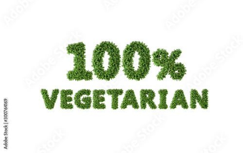 100% Vegetarian, letters with vegetation on white background.