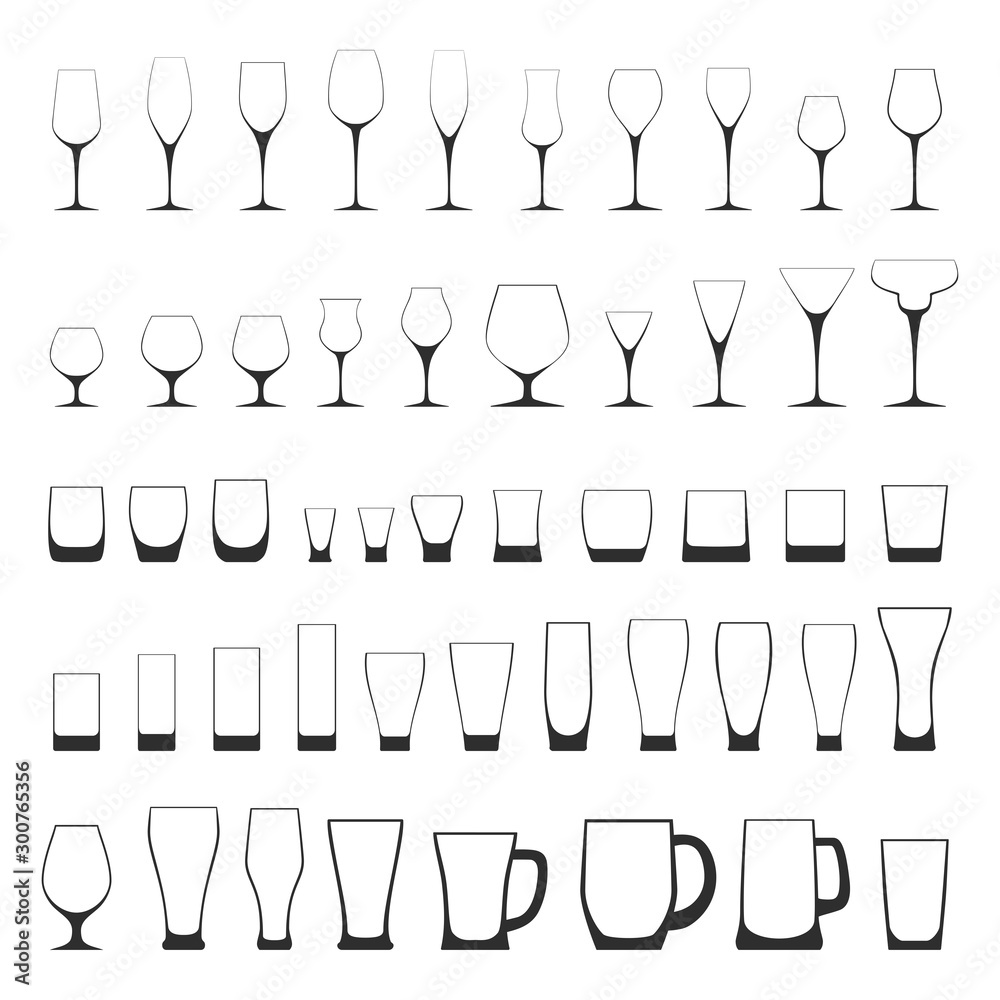 Bar glass guide: a collection of various kinds of vector bar glasses, their  proper naming and usage for drinks. Stock Vector by ©Medeja 96509840