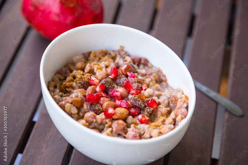 Vegan version of traditional delicious Turkish dessert - Ashura (Asure) or Noah's pudding