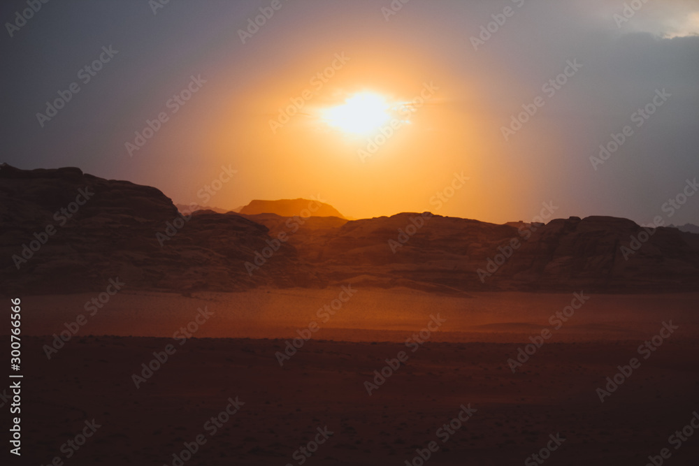 Sunset in the desert of Wadi Rum, Jordan Sunset in the desert of Wadi Rum, Jordan