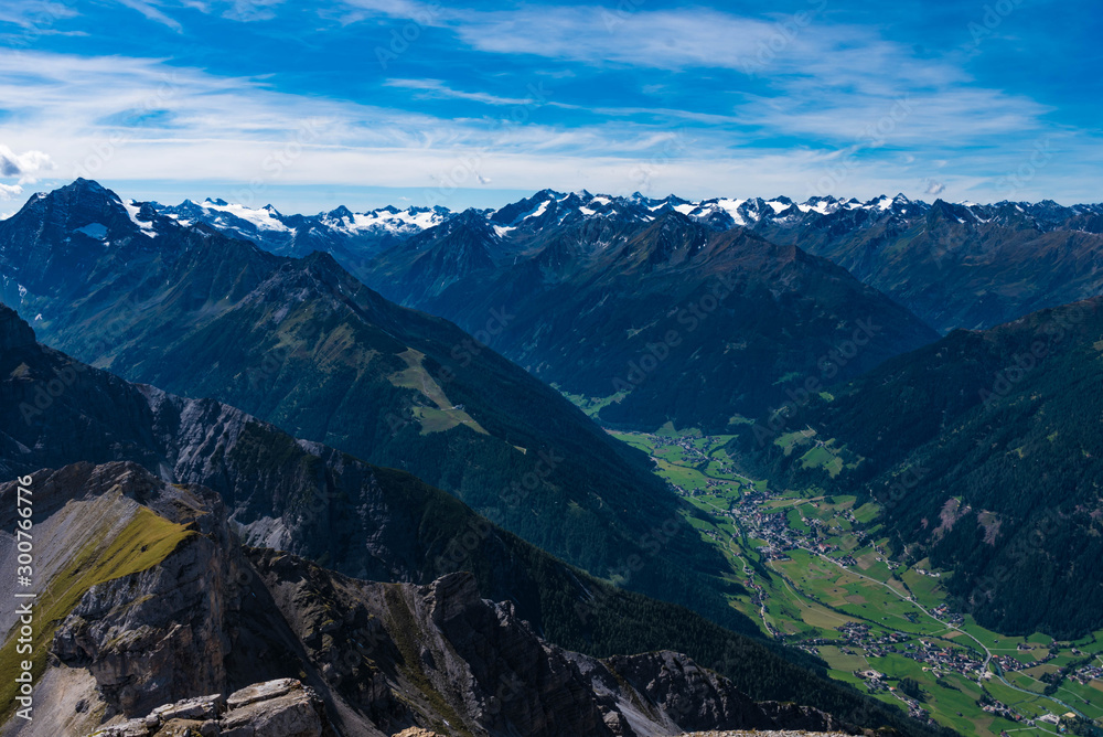 aerial view of mountains in the stubai valley, tyrol
