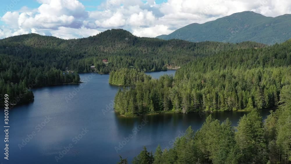 Aerial View at Mountain Lake with Dramatic Clouds in British Columbia, Canada. 4K. Aerial View at Mountain Lake with Dramatic Clouds in British Columbia, Canada. 4K.