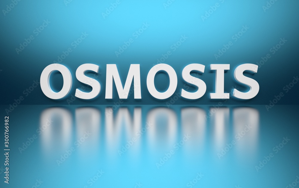 Word Osmosis written in bold white letters on blue reflective background. 3d illustration. Word Osmosis written in bold white letters on blue reflective background. 3d illustration.