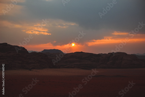 Sunset in the desert of Wadi Rum  Jordan