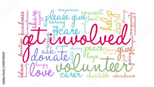 Get Involved animated word cloud on a white background. 