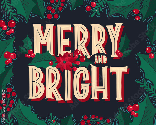 Christmas and New Year background for holiday party. Vector illustration with festive lettering season wishes.