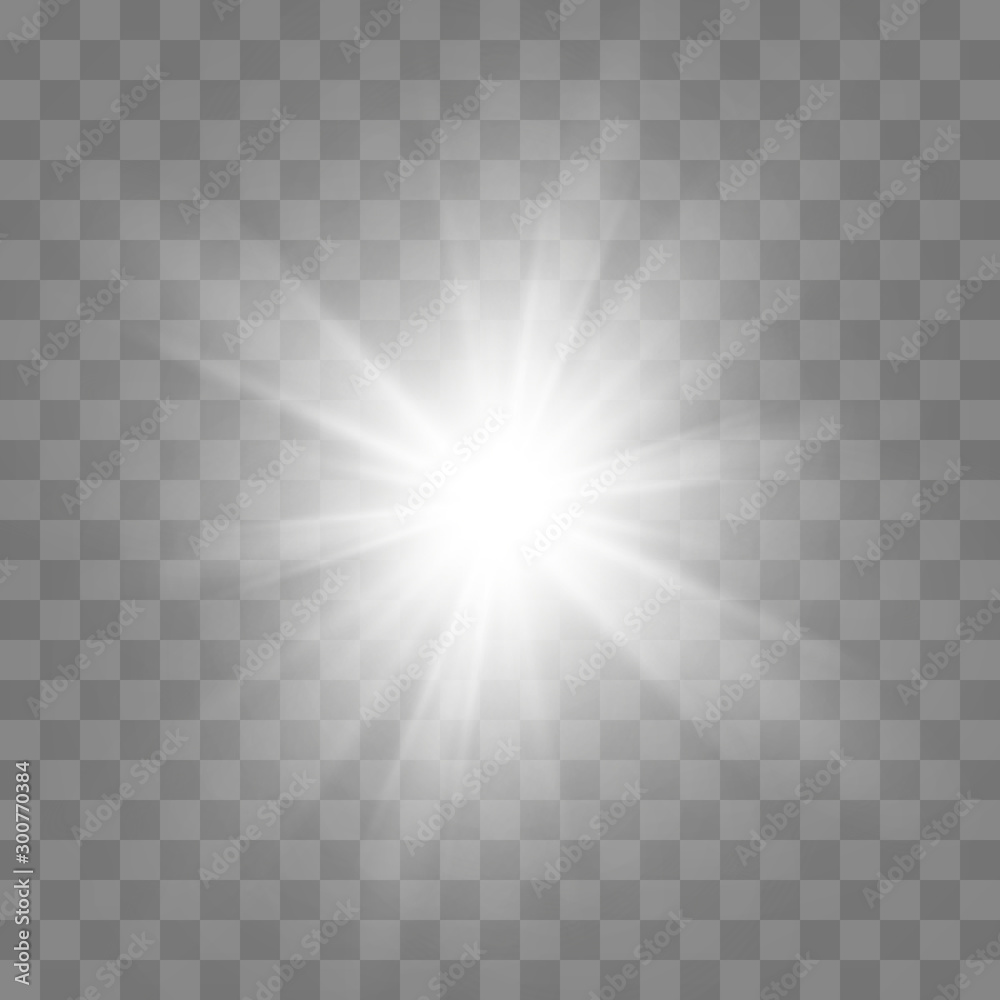 White glowing light burst explosion with transparent. Cool effect decoration with ray sparkles. Transparent shine gradient glitter