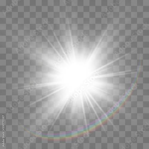 White glowing light burst explosion with transparent. Cool effect decoration with ray sparkles. Transparent shine gradient glitter