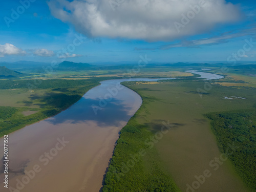Beautiful aerial view of the Tempisque river and the Amistad bridge in Costa Rica © Gian