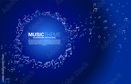 Blue Vector template banner and poster music melody note dancing flow . Concept background for song and concert theme.
