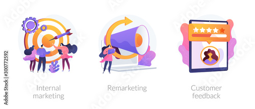 Advertising business models, retargeting strategy, rating system icons set. Internal marketing, remarketing, customer feedback metaphors. Vector isolated concept metaphor illustrations photo