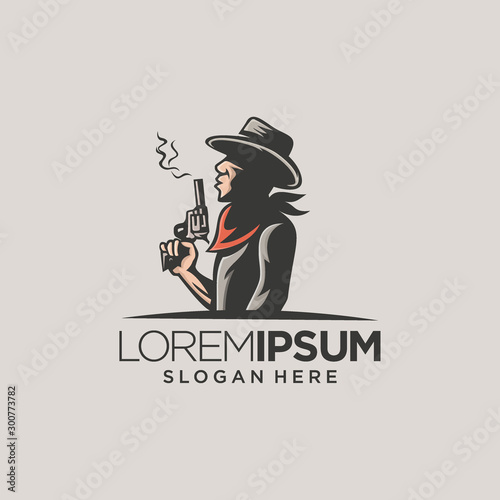 cowboy gun retro logo crime