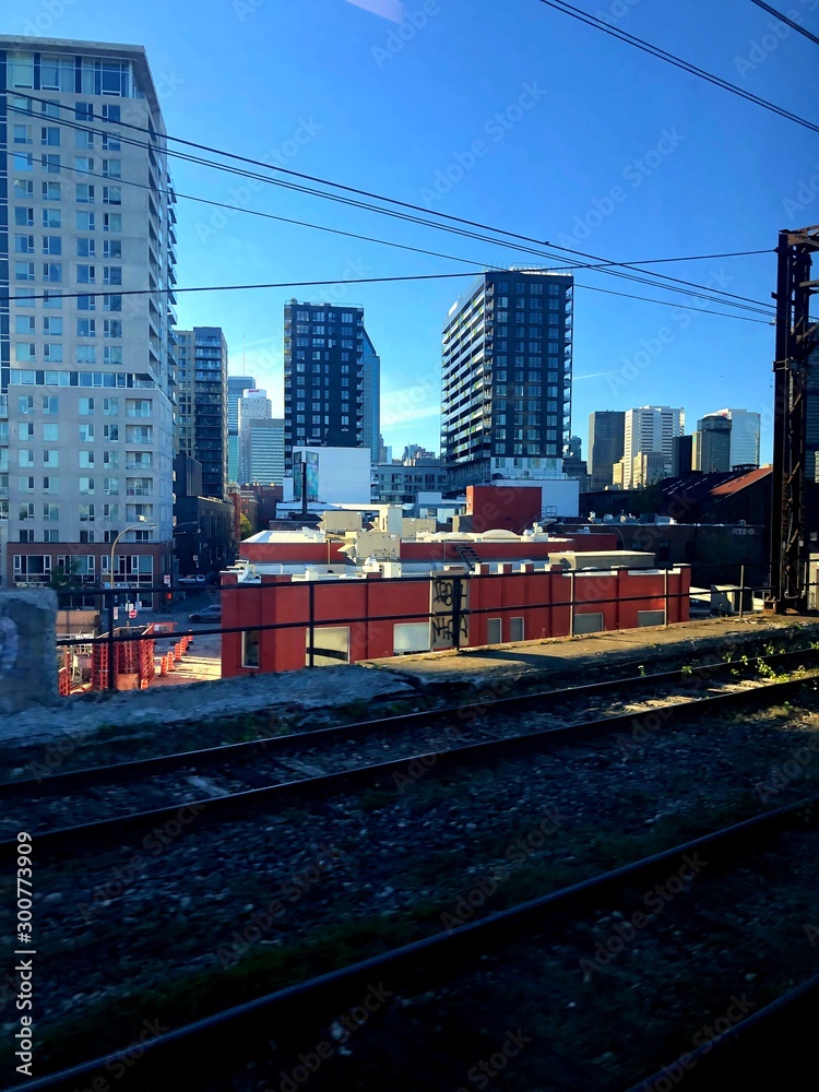 Fototapeta premium View of Downtown Montreal from the Train