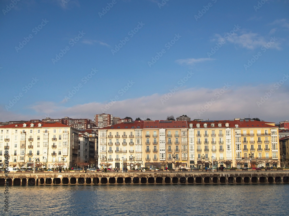 Sunny buildings in the bay of Santander