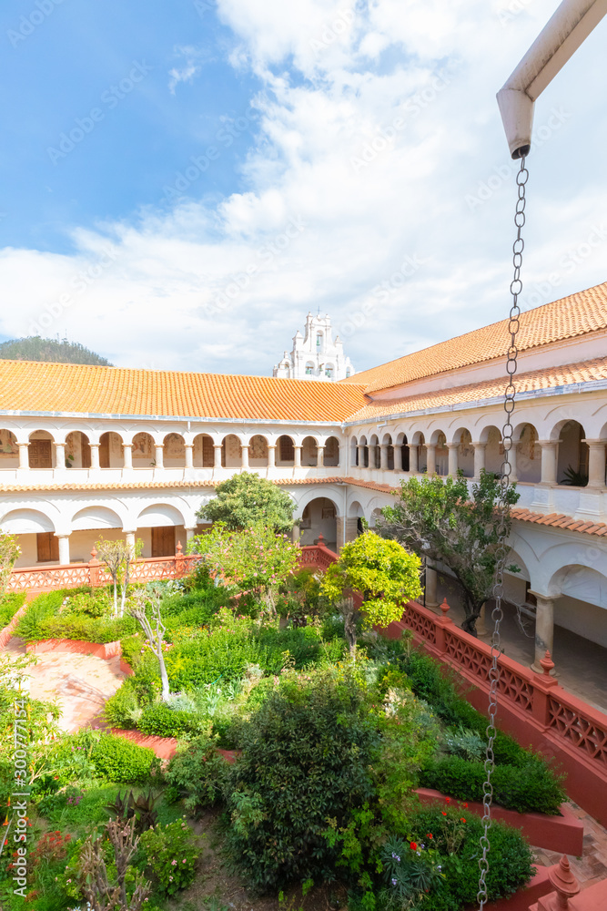Sucre Bolivia cloister with garden of the monastery of Santa Clara