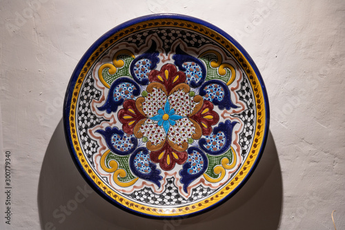 Traditional talavera plate from Puebla, Mexico