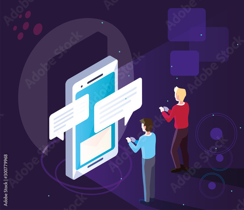 men with smartphone screen and mobile applications