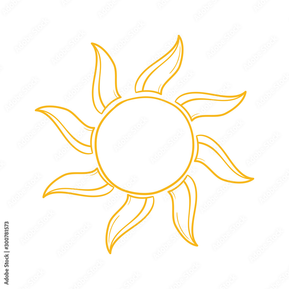 sun icon symbol vector with doodle handdrawn cartoon style with yellow color sun icon symbol vector with doodle handdrawn cartoon style with yellow color