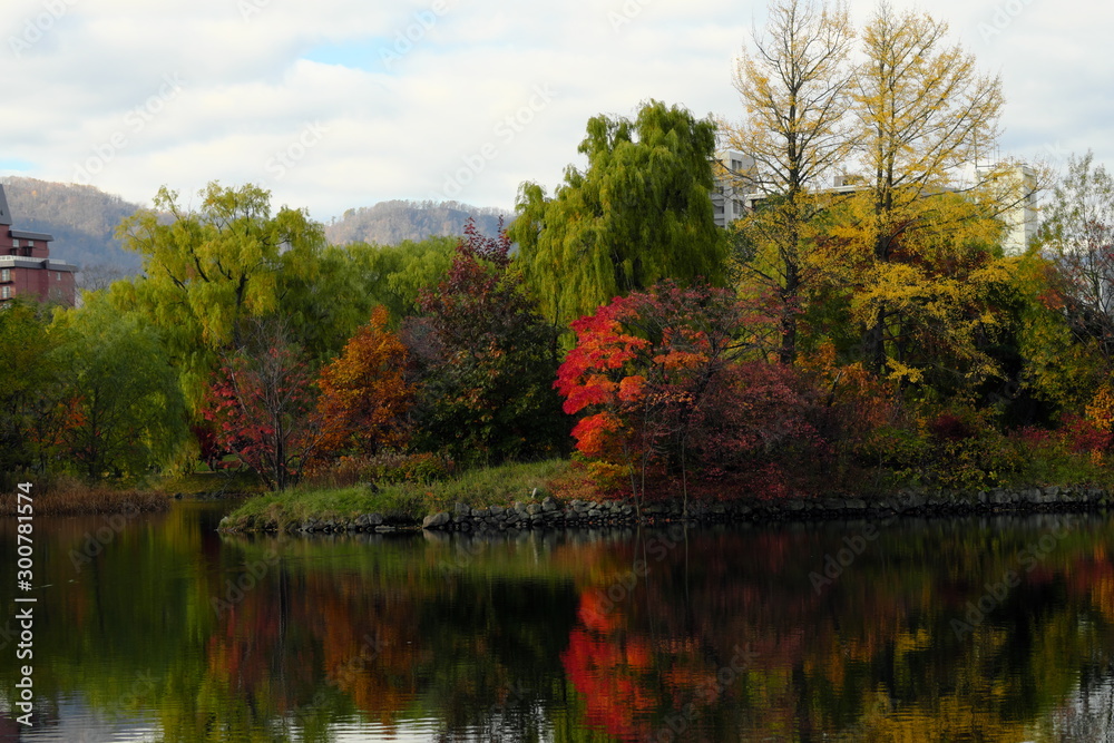 Fototapeta premium 池と紅葉