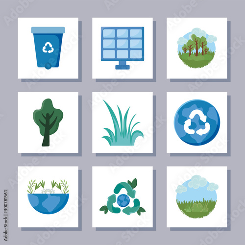 set of icons renewable energy on white background