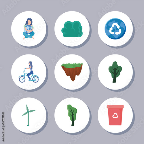 set of icons renewable energy on white background