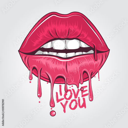 LIPS I LOVE YOU KISS PINK BLOOD ARTWORK EDITABLE LAYERS