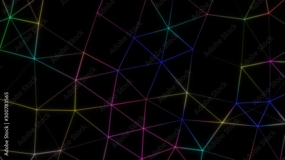 4k video. Triangles texture. Geometric shapes. Low poly triangles. Neon lines. Futuristic graphic. Abstract motion background animated. 3840x2160