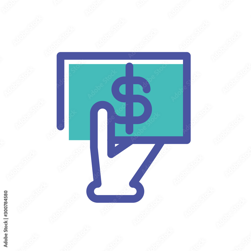 hand with money and symbol dollar on white background