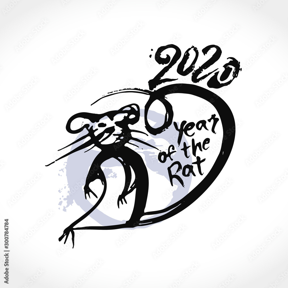 Hand drawn brush and ink pattern Rat 2020. Handwriting template dry brush painted rat 2020. Year of the Rat on the Chinese calendar. Hand drawn brush and ink pattern Rat 2020. Handwriting template dry brush painted rat 2020. Year of the Rat on the Chinese calendar.
