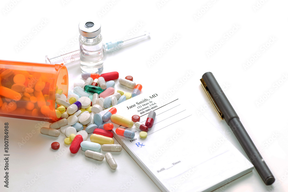 Prescription Pad And Medications - obrazy, fototapety, plakaty 