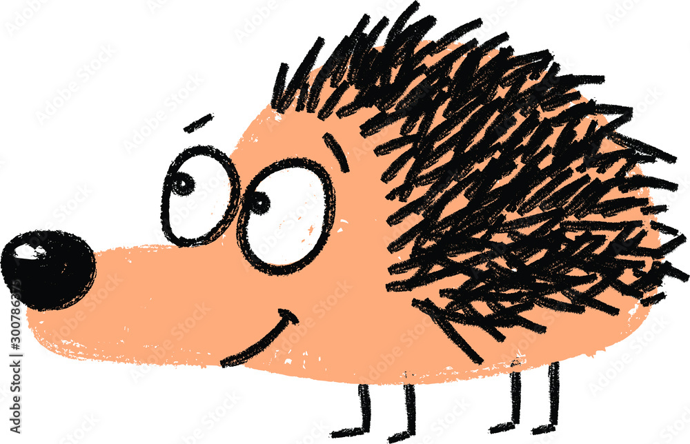 hedgehog cartoon hand drawn wax crayon kid's drawing friendly animals  doodle Stock-Vektorgrafik | Adobe Stock
