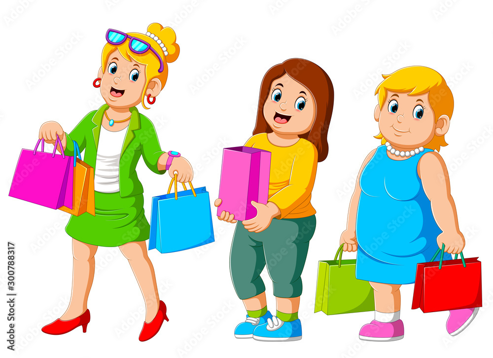 Cheerful happy three woman enjoying shopping Cheerful happy three woman enjoying shopping