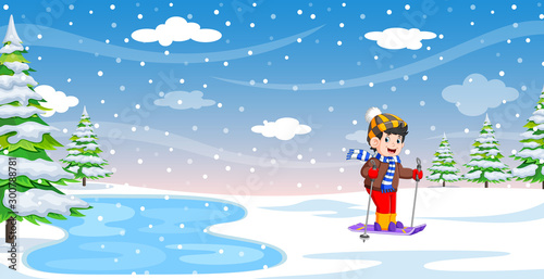 Male skier in the winter holiday