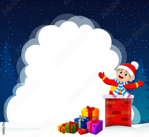 A boy out from chimney in winter season