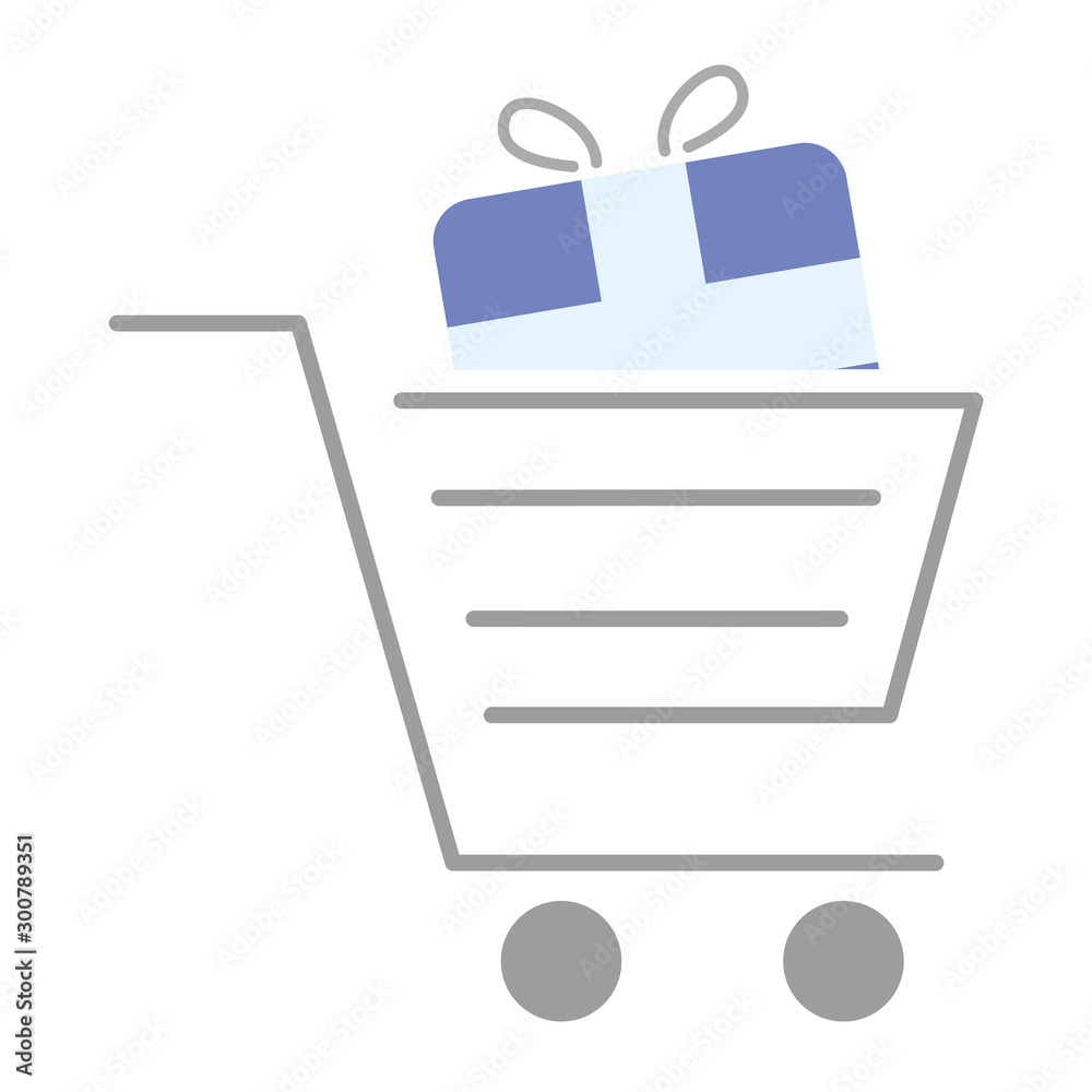 shopping cart with gift box present shopping cart with gift box present