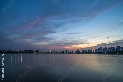 urban skyline and modern buildings at dusk, cityscape of China..