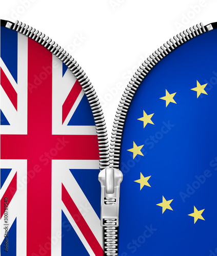 Brexit concept. Zipper dividing UK and EU. Vector.