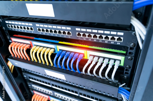Network cable in switch and firewall in cloud computing data center server rack