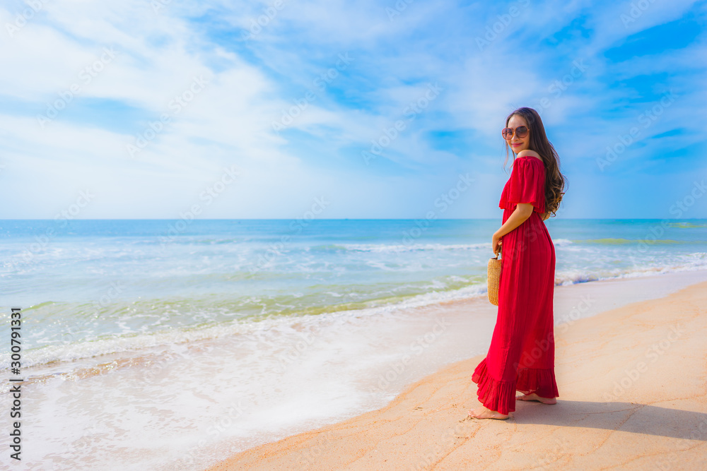 Portrait beautiful young asian woman on the beach and sea Portrait beautiful young asian woman on the beach and sea