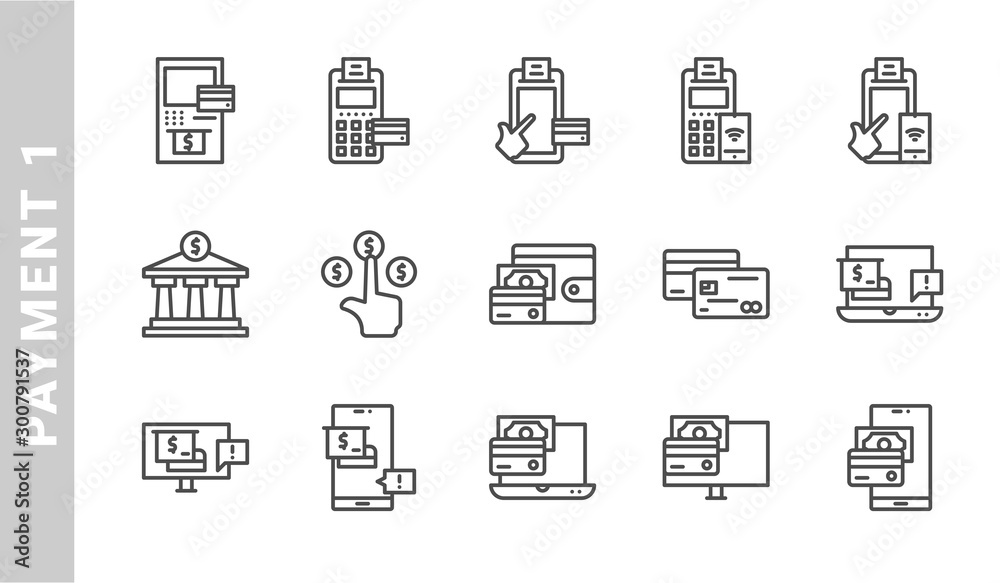 payment 1 icon set. Outline Style. each made in 64x64 pixel