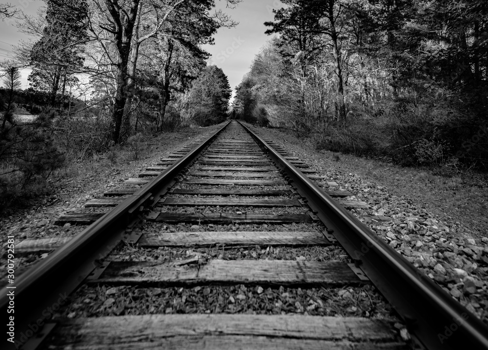 train track black and white