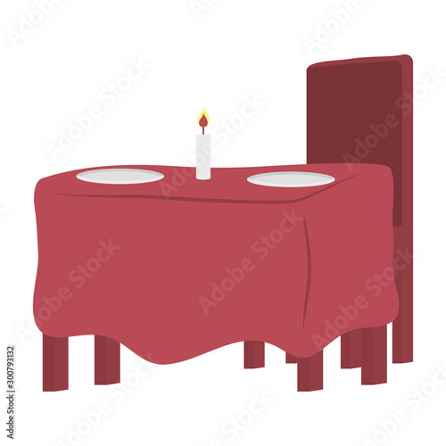 table restaurant with dish and candle