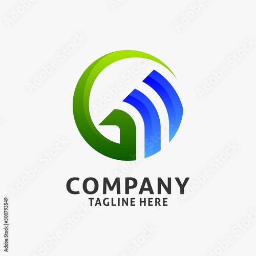 Letter G financial business logo design with graph element