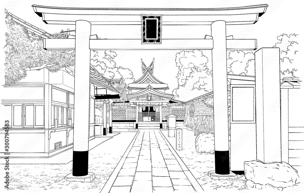 漫画風ペン画イラスト 神社 Stock Illustration Adobe Stock