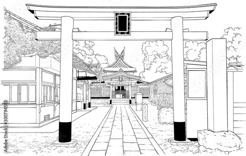 漫画風ペン画イラスト 神社 Stock イラスト Adobe Stock